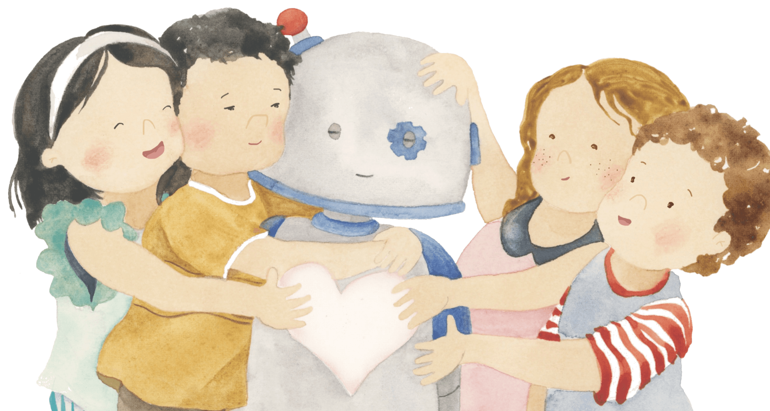 Niños abrazando a Roberto, personaje de Josefa Gazitúa